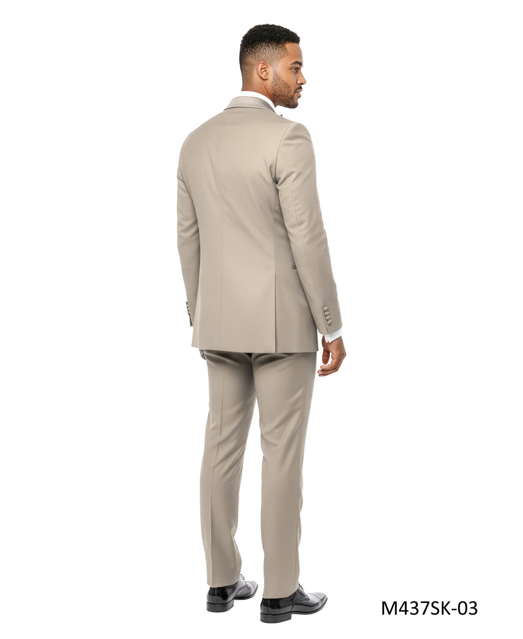 Solid Beige Wide Shawl Lapel 3 Piece Skinny Fit Men's Suit