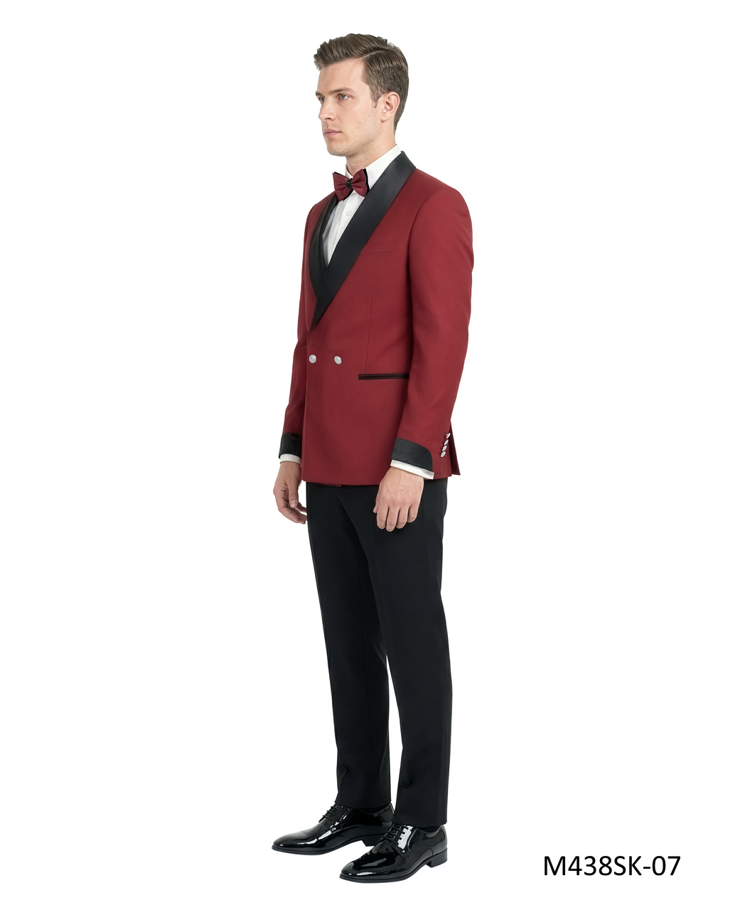 Red Double Breasted Wide Satin Shawl Lapel w/ Gold Bottons 2 Piece Skinny Fit Men's Suit