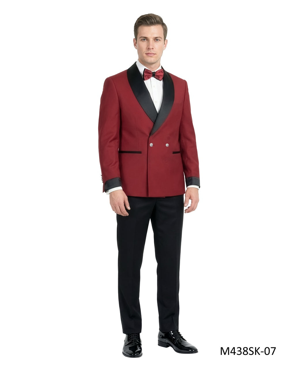 Red Double Breasted Wide Satin Shawl Lapel w/ Gold Bottons 2 Piece Skinny Fit Men's Suit