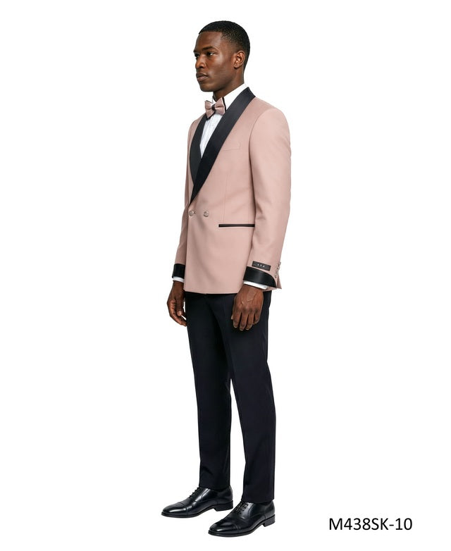 Blush Double Breasted Wide Satin Shawl Lapel w/ Gold Bottons 2 Piece Skinny Fit Men's Suit