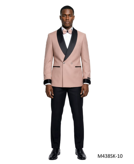 Blush Double Breasted Wide Satin Shawl Lapel w/ Gold Bottons 2 Piece Skinny Fit Men's Suit