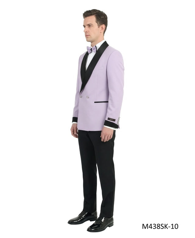 Lavender Double Breasted Wide Satin Shawl Lapel w/ Gold Bottons 2 Piece Skinny Fit Men's Suit