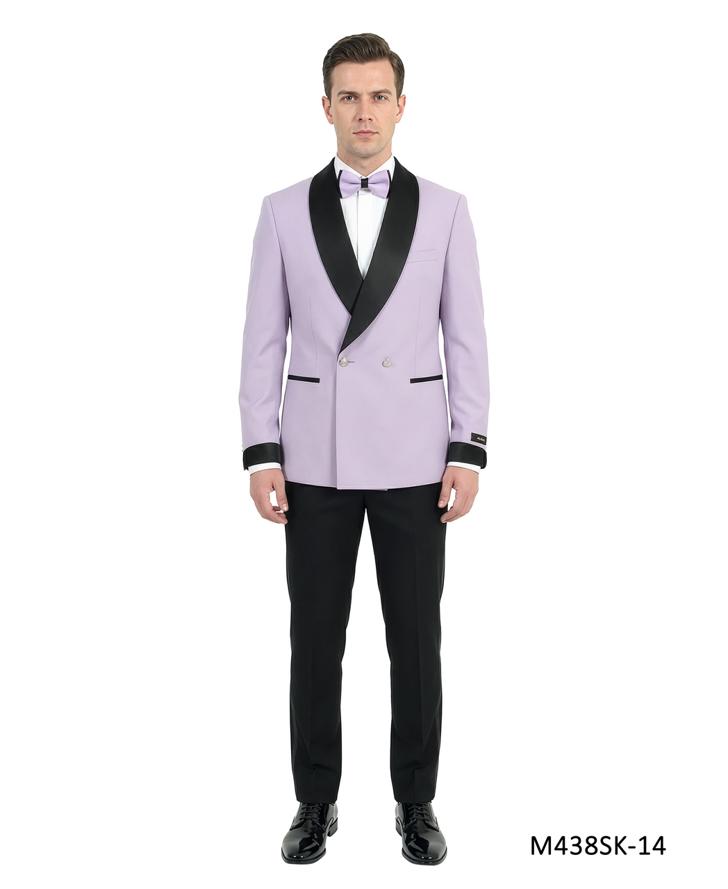 Lavender Double Breasted Wide Satin Shawl Lapel w/ Gold Bottons 2 Piece Skinny Fit Men's Suit