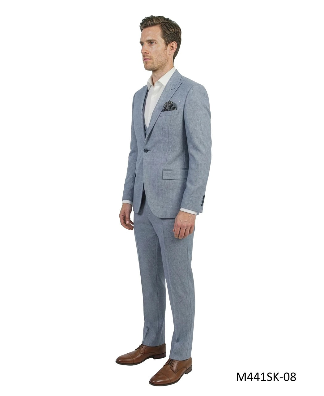 Blue Birdseye Peak Lapel 3 Piece Skinny Fit Men's Suit