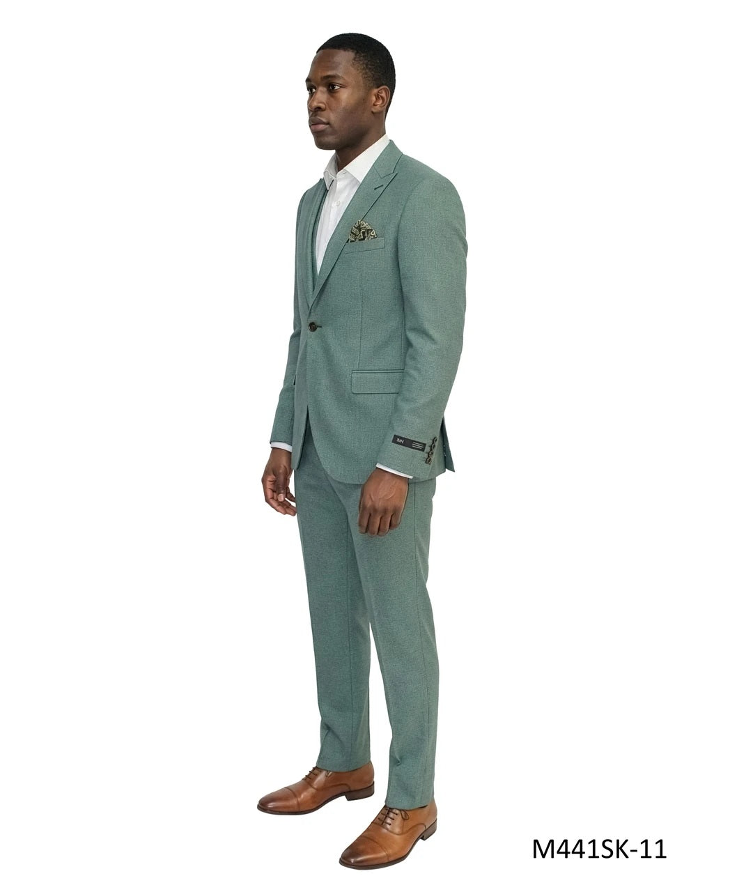Green Birdseye Peak Lapel 3 Piece Skinny Fit Men's Suit