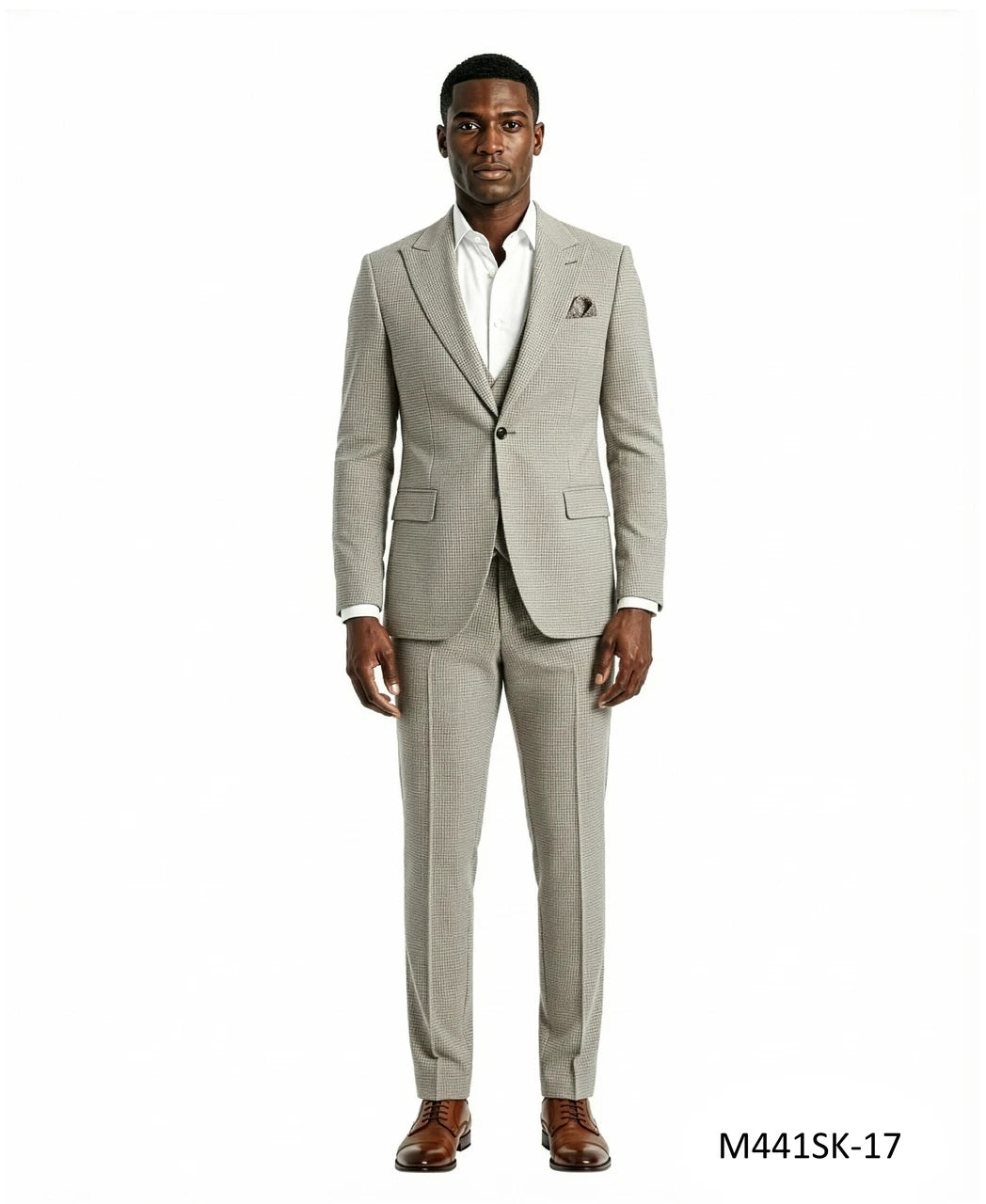 Tan Birdseye Peak Lapel 3 Piece Skinny Fit Men's Suit