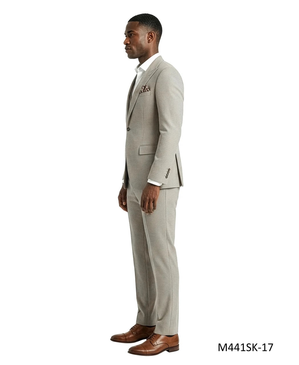 Tan Birdseye Peak Lapel 3 Piece Skinny Fit Men's Suit