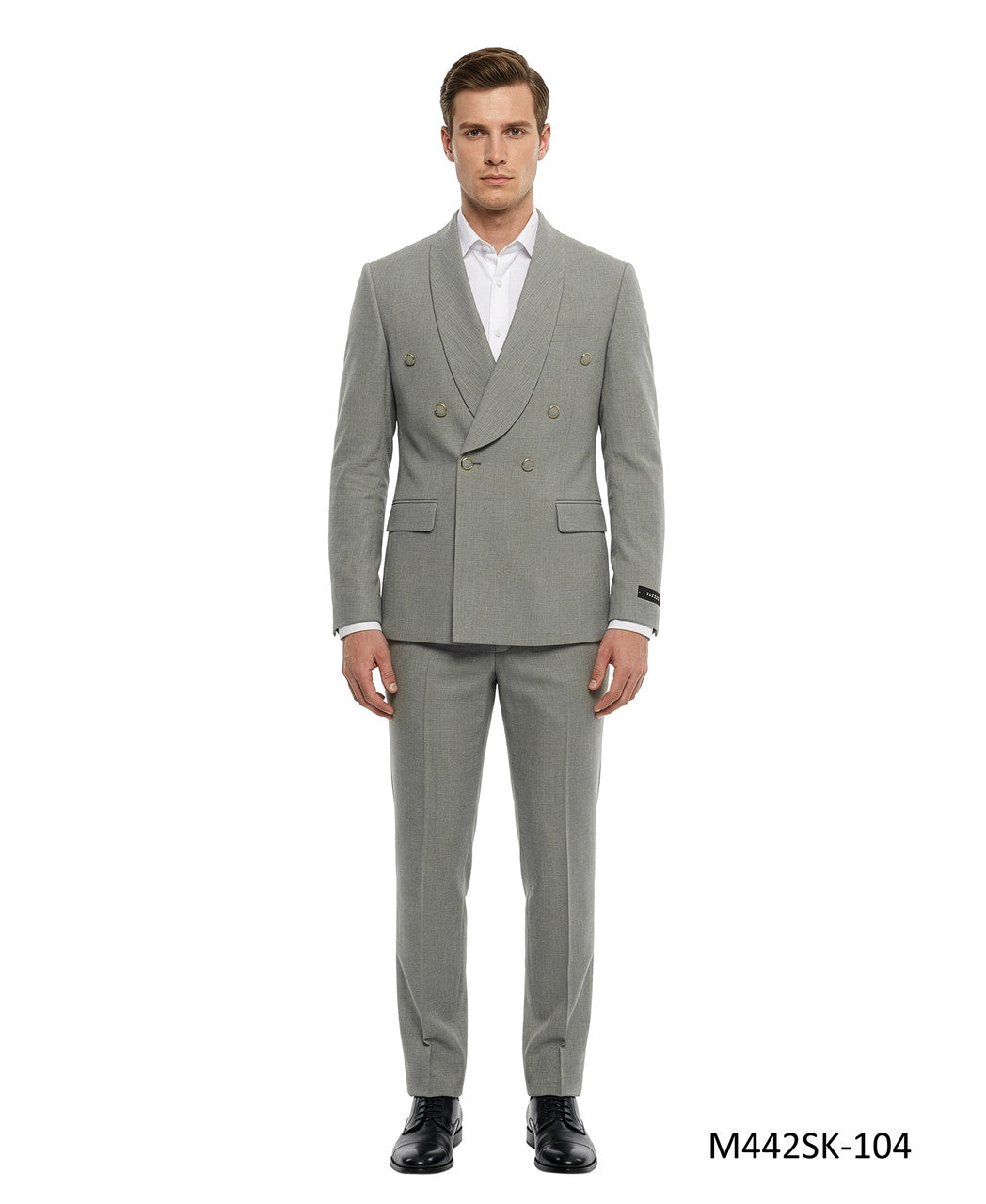 Grey Double Breasted Wide Shawl Lapel 2 Piece Skinny Fit Men's Suit