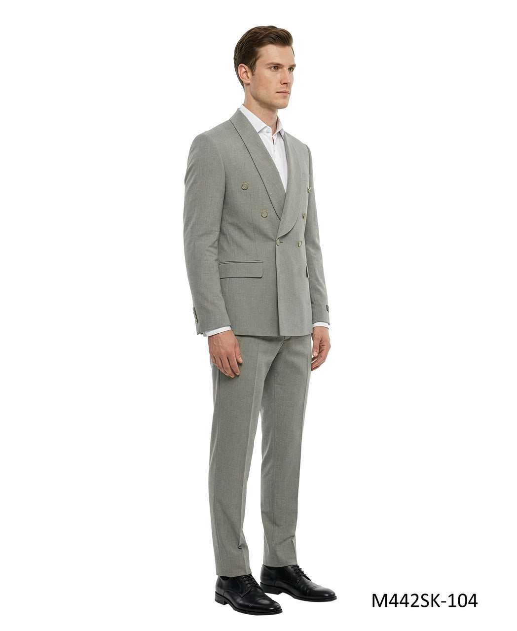 Grey Double Breasted Wide Shawl Lapel 2 Piece Skinny Fit Men's Suit