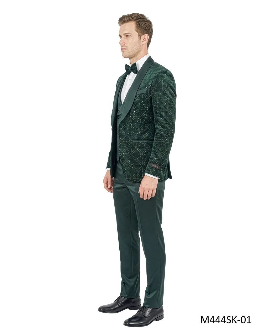 Hunter Green Velvet Sequin Satin Shawl Lapel 3 Piece Men's Fashion Suit