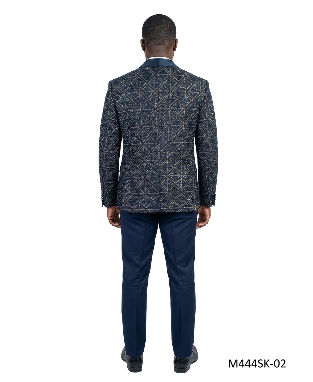 Navy Velvet Sequin Satin Shawl Lapel 3 Piece Men's Fashion Suit