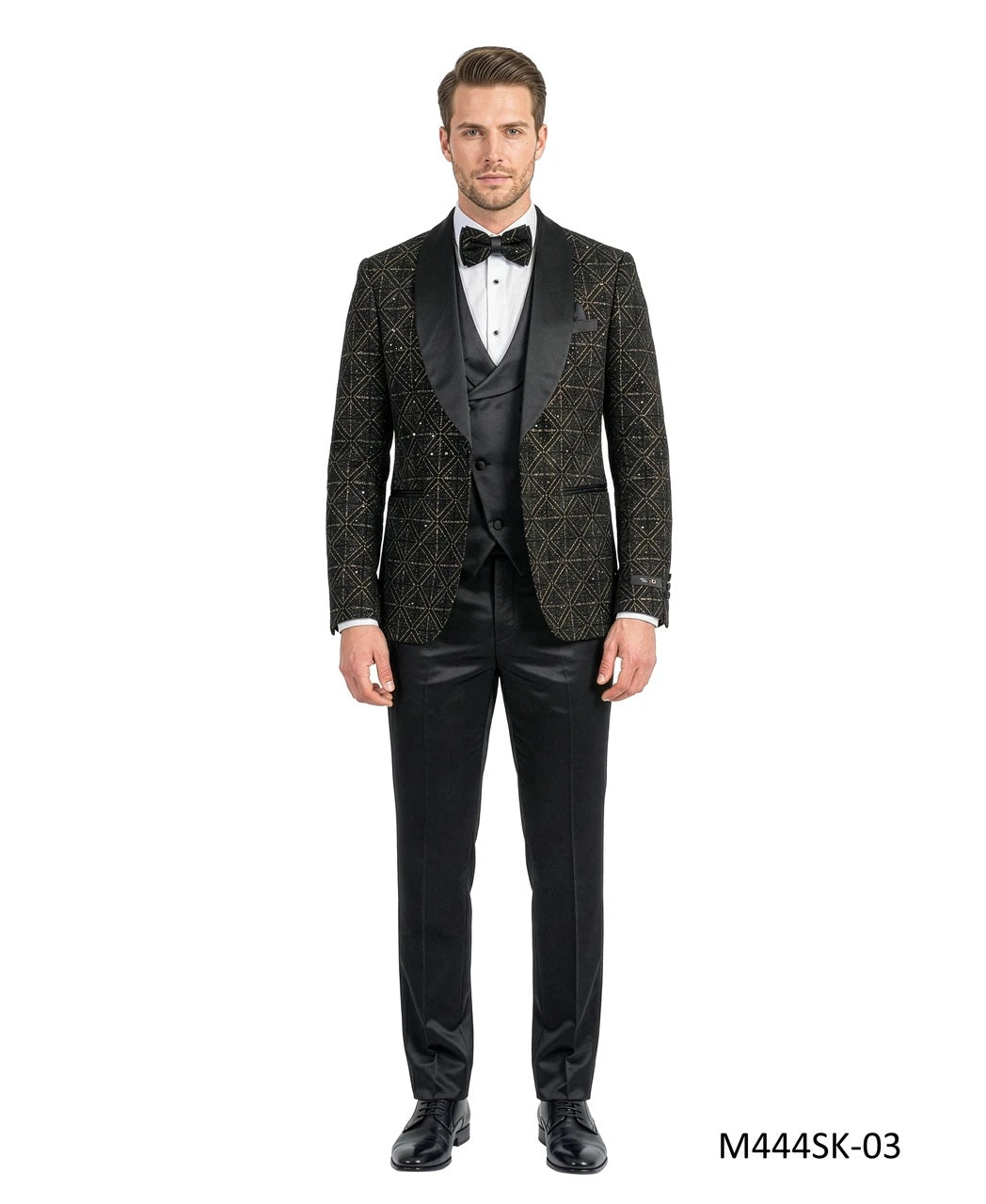 Black Velvet Sequin Satin Shawl Lapel 3 Piece Men's Fashion Suit