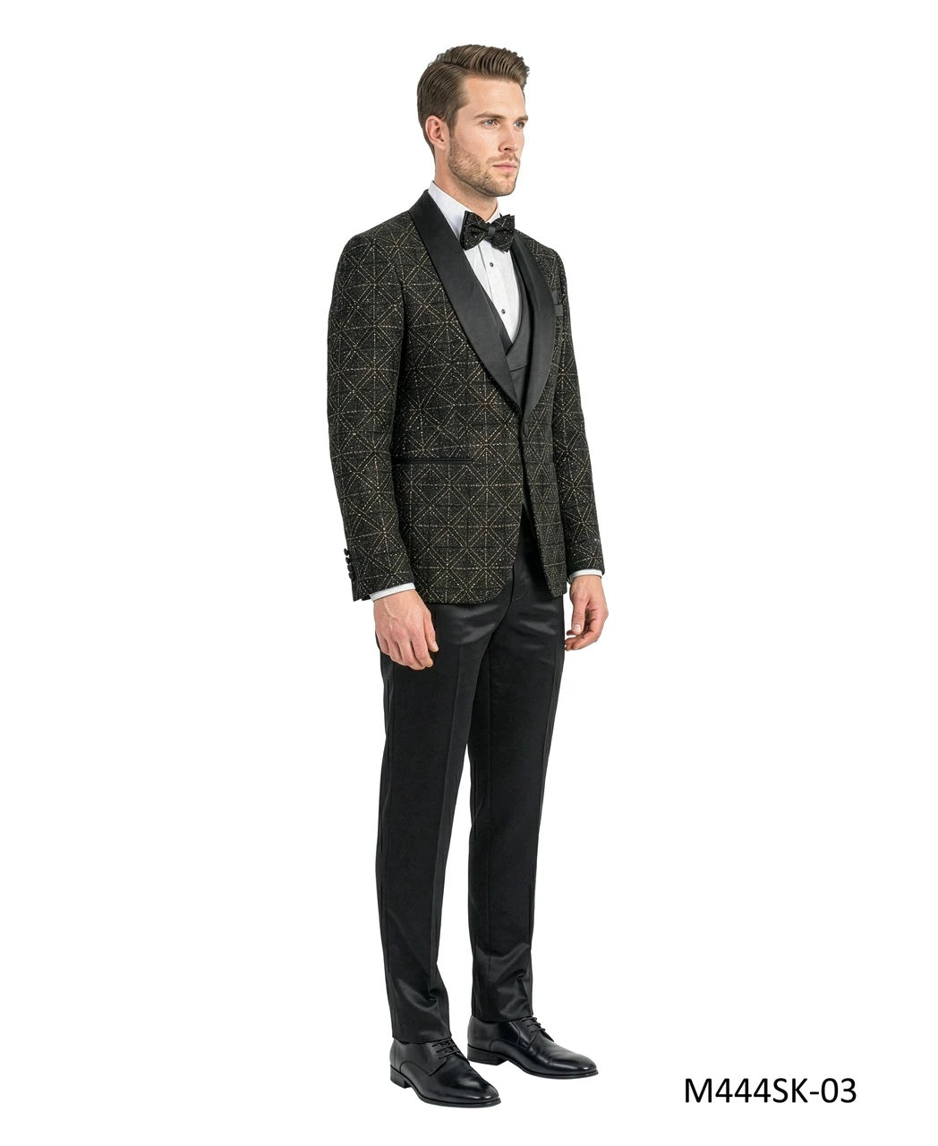 Black Velvet Sequin Satin Shawl Lapel 3 Piece Men's Fashion Suit