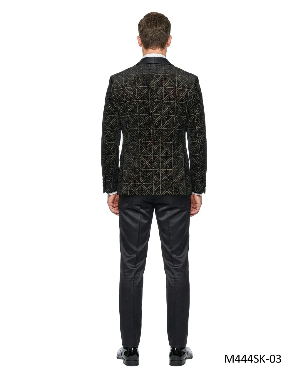 Black Velvet Sequin Satin Shawl Lapel 3 Piece Men's Fashion Suit