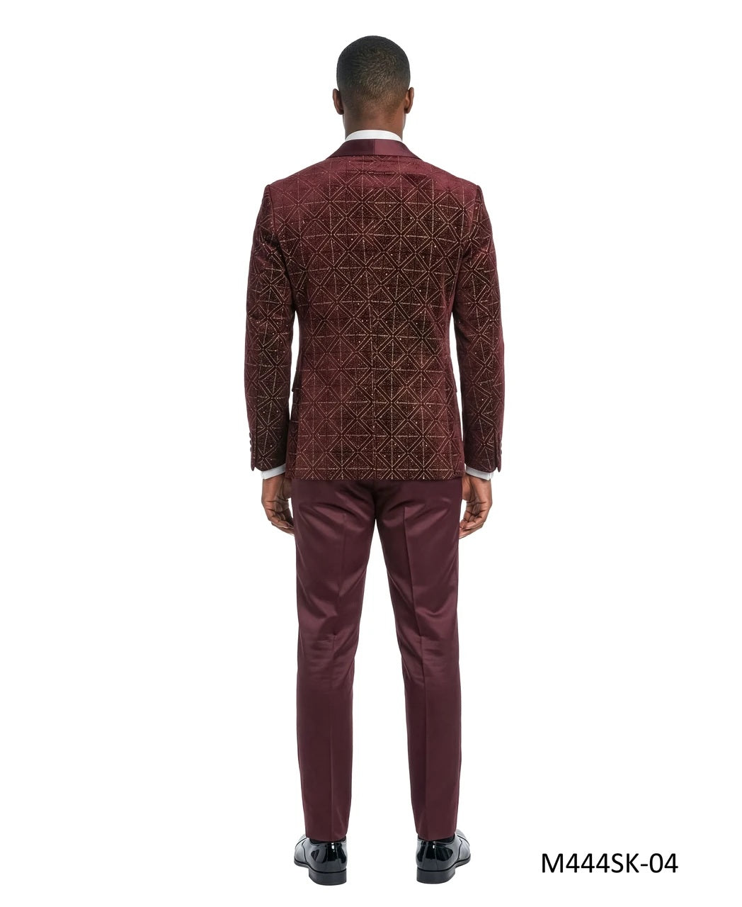 Burgundy Velvet Sequin Satin Shawl Lapel 3 Piece Men's Fashion Suit