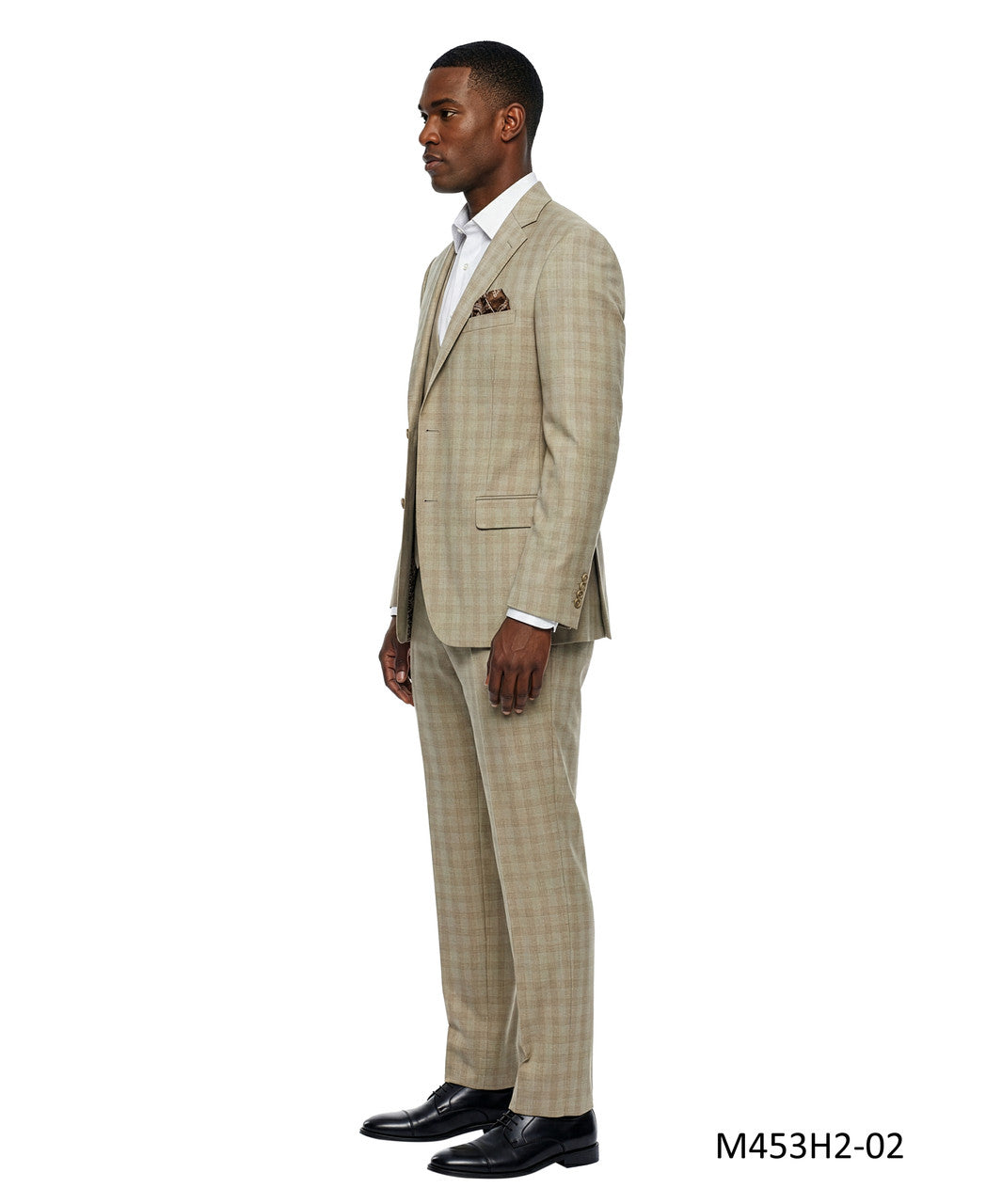 Beige Windowpane Plaid Notch Lapel 3 Piece Men's Suit