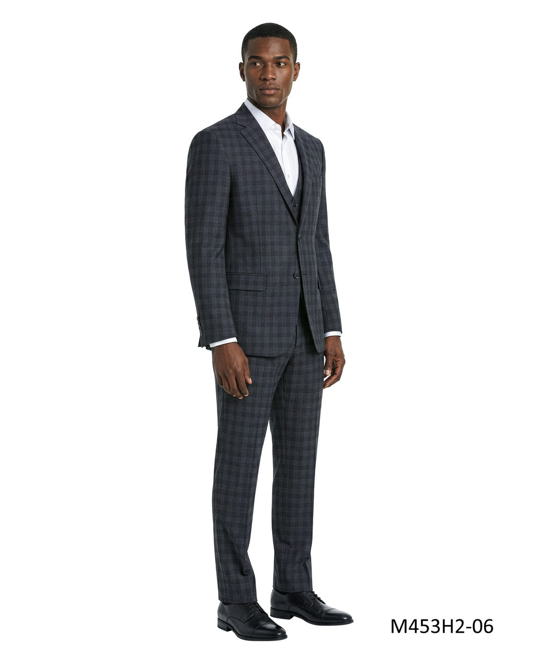 Charcoal Windowpane Plaid Notch Lapel 3 Piece Men's Suit