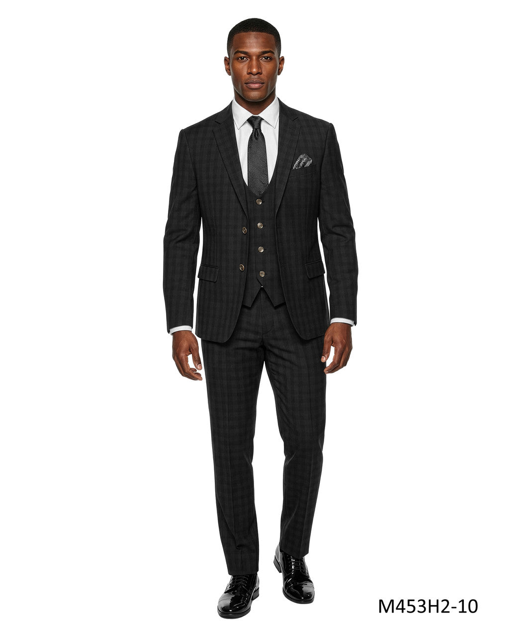 Brown Windowpane Plaid Notch Lapel 3 Piece Men's Suit