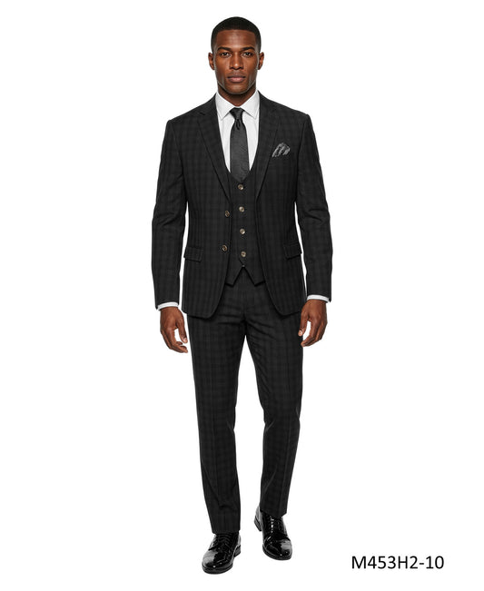 Brown Windowpane Plaid Notch Lapel 3 Piece Men's Suit