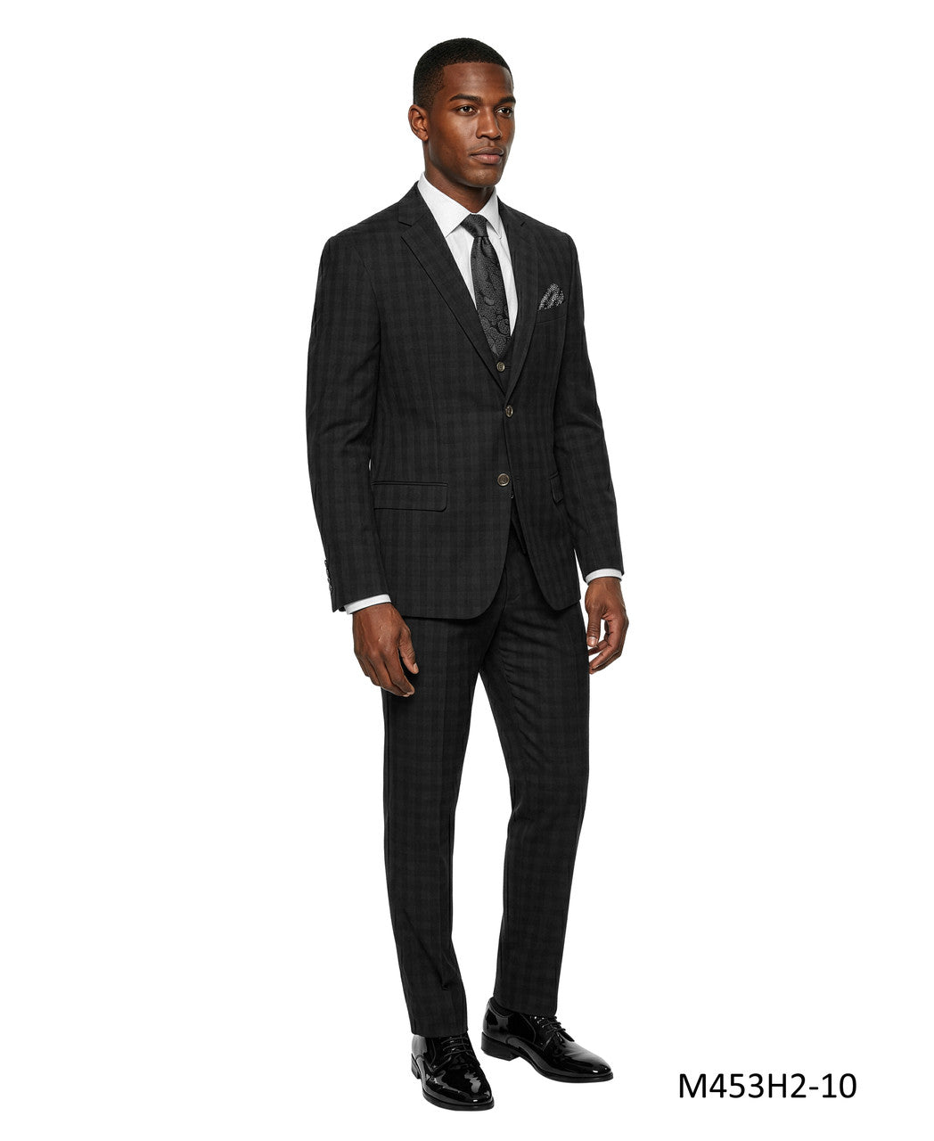 Brown Windowpane Plaid Notch Lapel 3 Piece Men's Suit