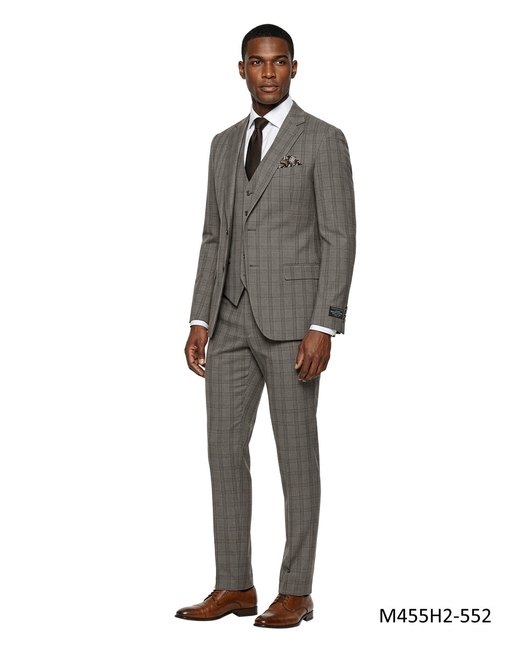 Tan Windowpane Plaid Notch Lapel 3 Piece Men's Suit
