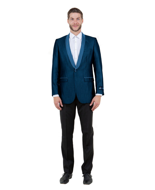 Blue Satin Shawl lapel Slim Fit Tazzio Men's Dinner Jacket