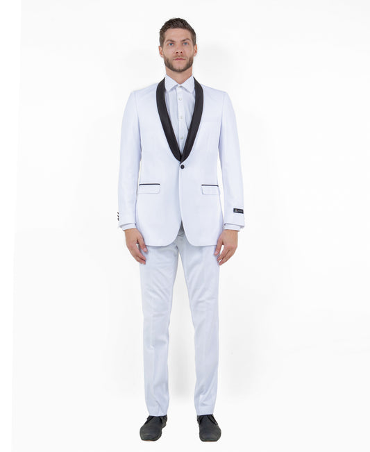 White/Black Satin Shawl lapel Slim Fit Tazzio Men's Dinner Jacket