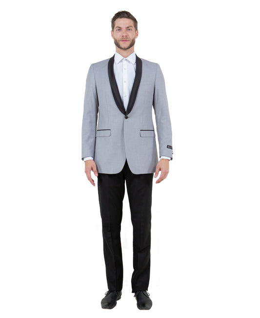 Grey/Black Satin Shawl lapel Slim Fit Tazzio Men's Dinner Jacket