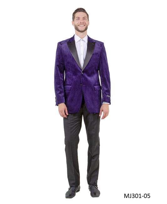 Purple Velvet Modern Fit Satin Peak Lapel Tazzio Men's Jacket