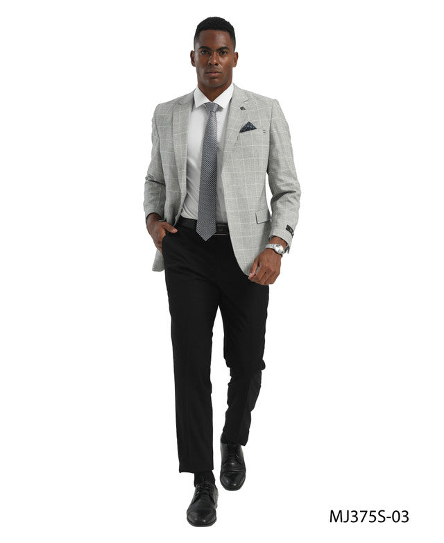 Light Grey Windowpane Notch Lapel Slim Fit Tazzio Men's Jacket