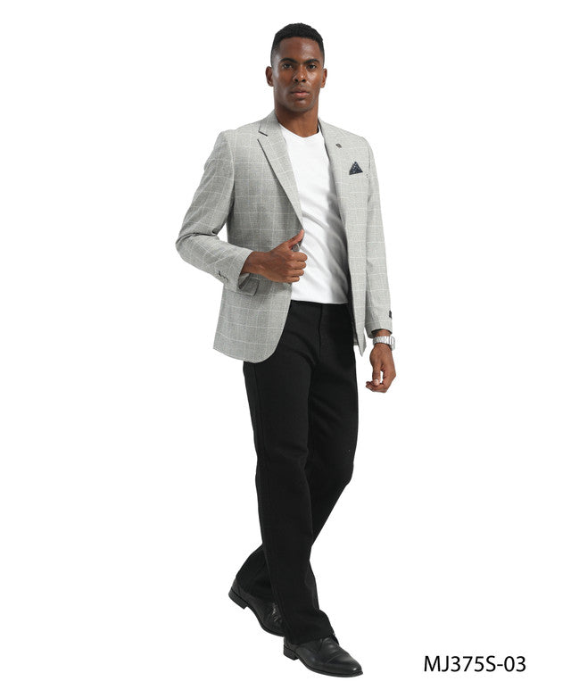 Light Grey Windowpane Notch Lapel Slim Fit Tazzio Men's Jacket