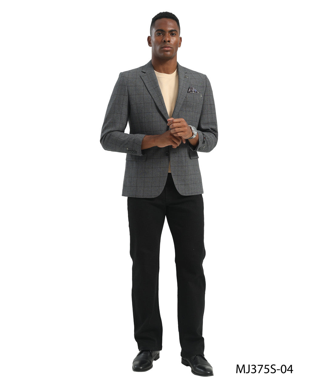 Charcoal Windowpane Notch Lapel Slim Fit Tazzio Men's Jacket