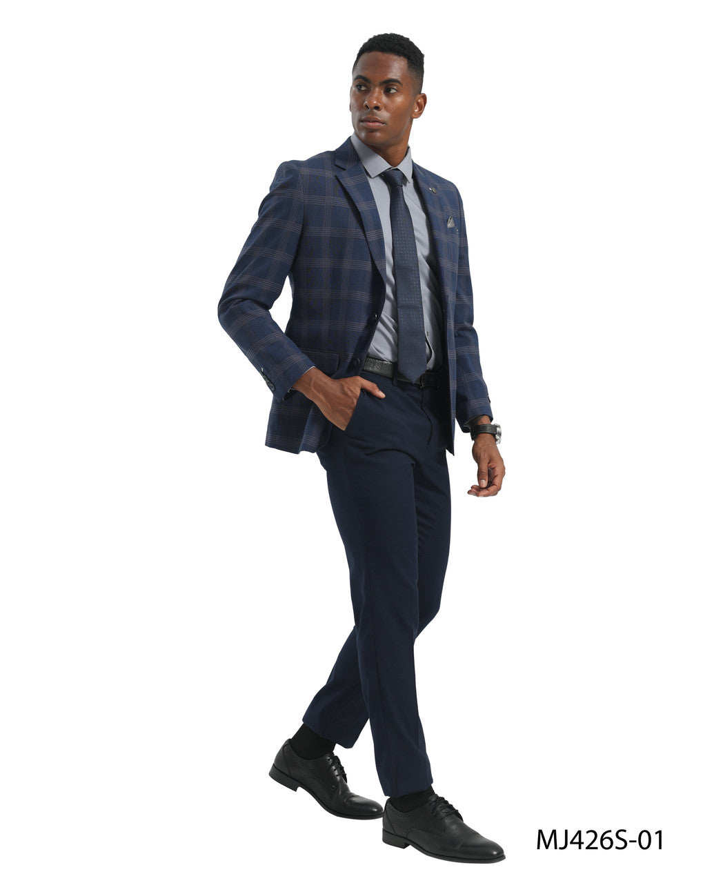 Blue Windowpane Check Notch Lapel Slim Fit Tazzio Men's Jacket
