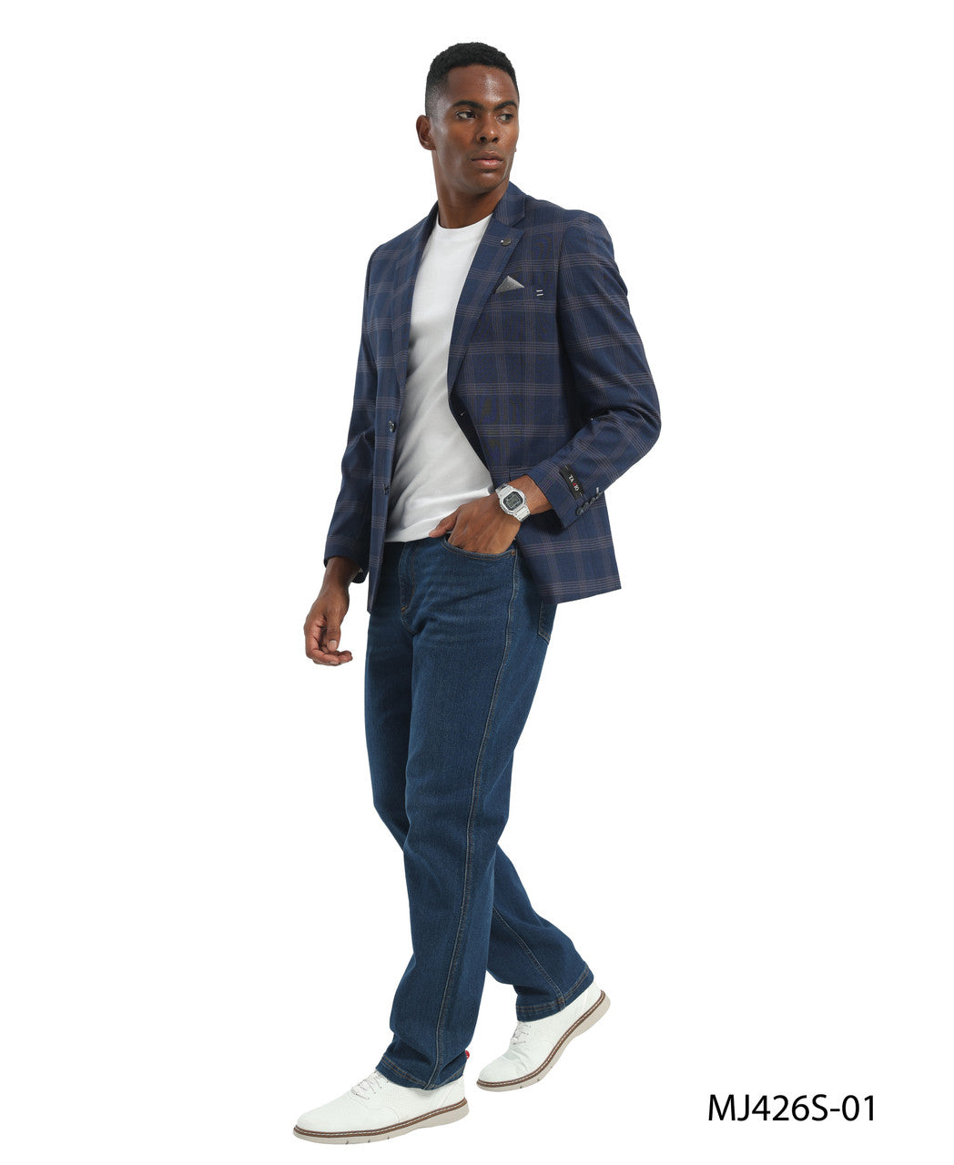 Blue Windowpane Check Notch Lapel Slim Fit Tazzio Men's Jacket