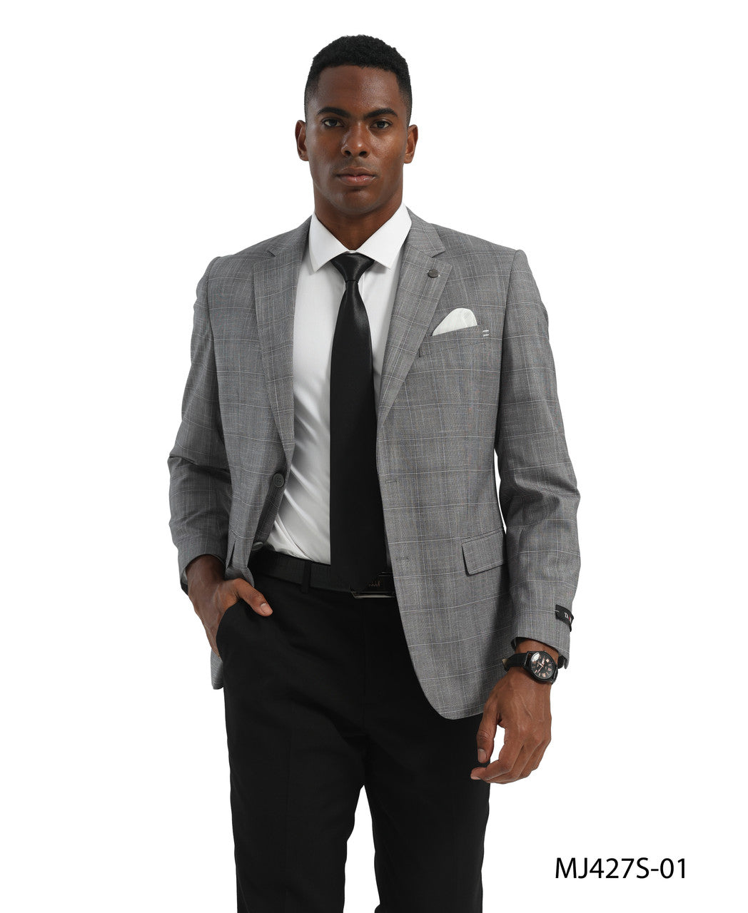 Grey Textured Windowpane Notch Lapel Slim Fit Tazzio Men's Jacket