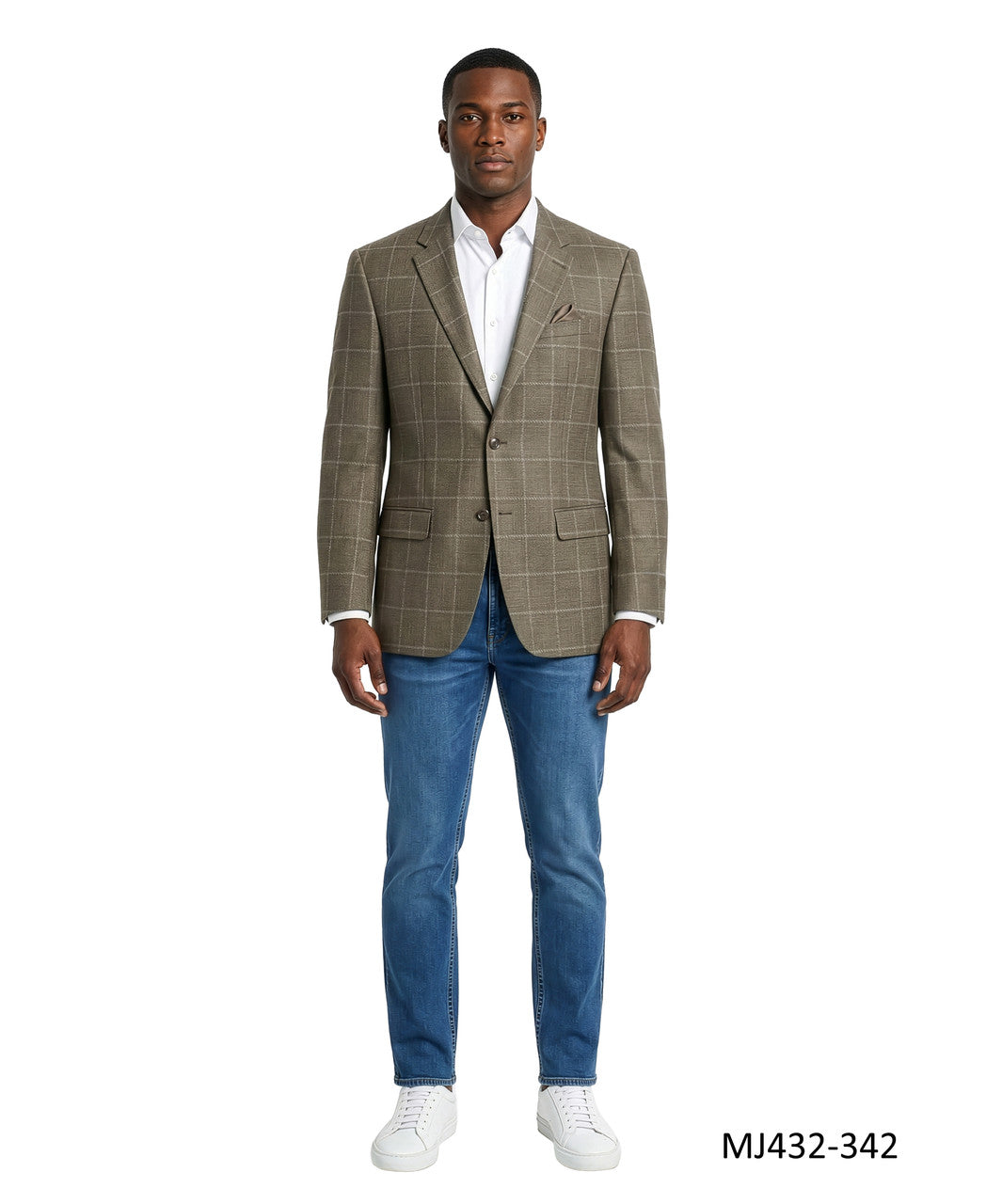 Taupe Textured Windowpane Notch Lapel Modern Fit Men's Jacket