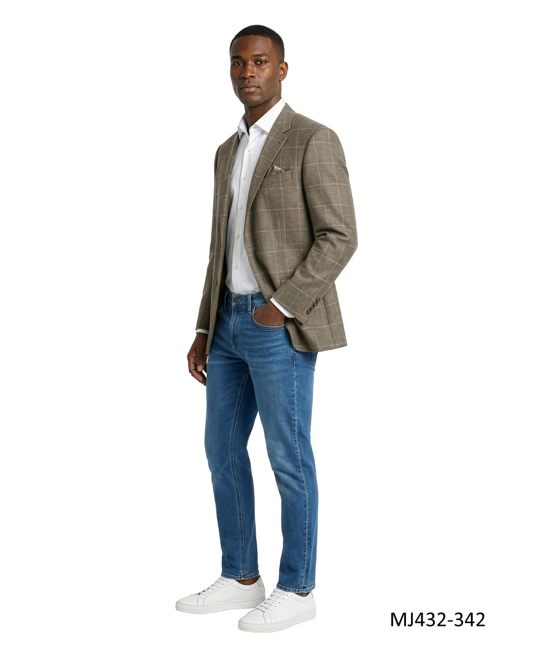Taupe Textured Windowpane Notch Lapel Modern Fit Men's Jacket