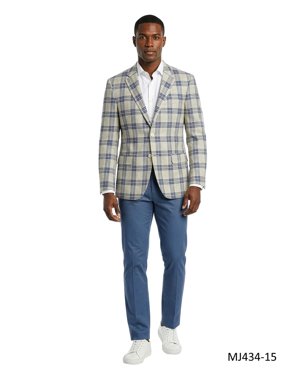 Grey / Blue Textured Glen Plaid Notch Lapel Nodern Fit Men's Jacket