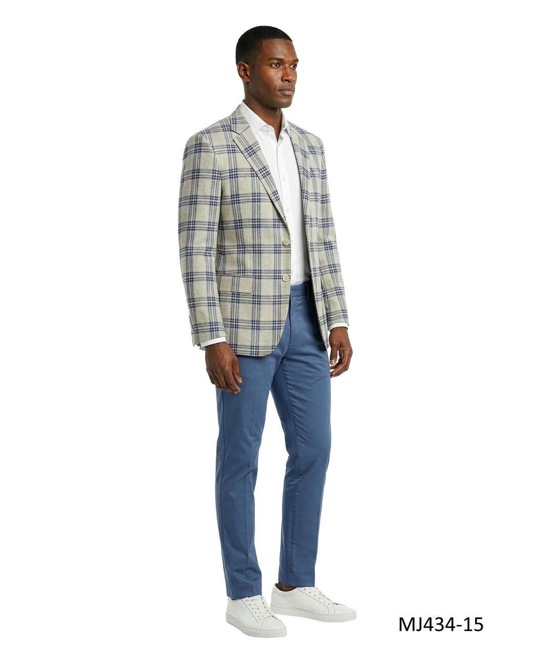 Grey / Blue Textured Glen Plaid Notch Lapel Nodern Fit Men's Jacket
