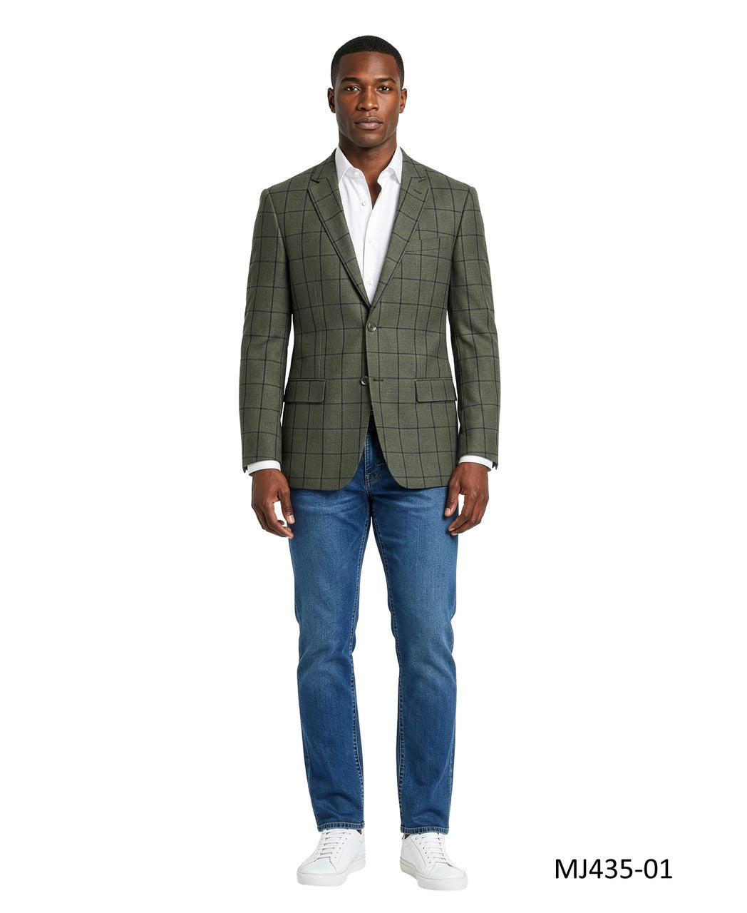 Hunter Green Textured Windowpane Notch Lapel Nodern Fit Men's Jacket