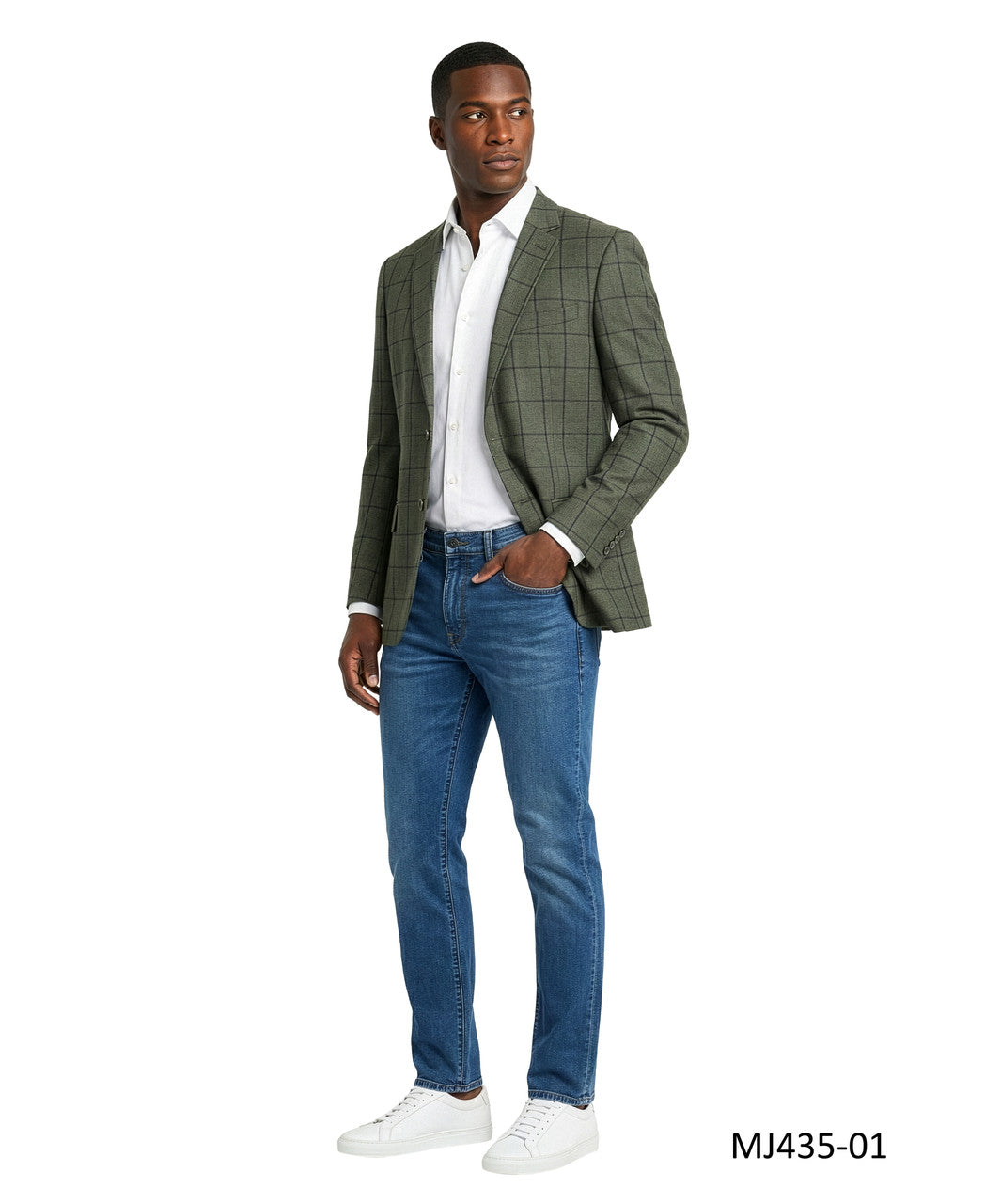 Hunter Green Textured Windowpane Notch Lapel Nodern Fit Men's Jacket