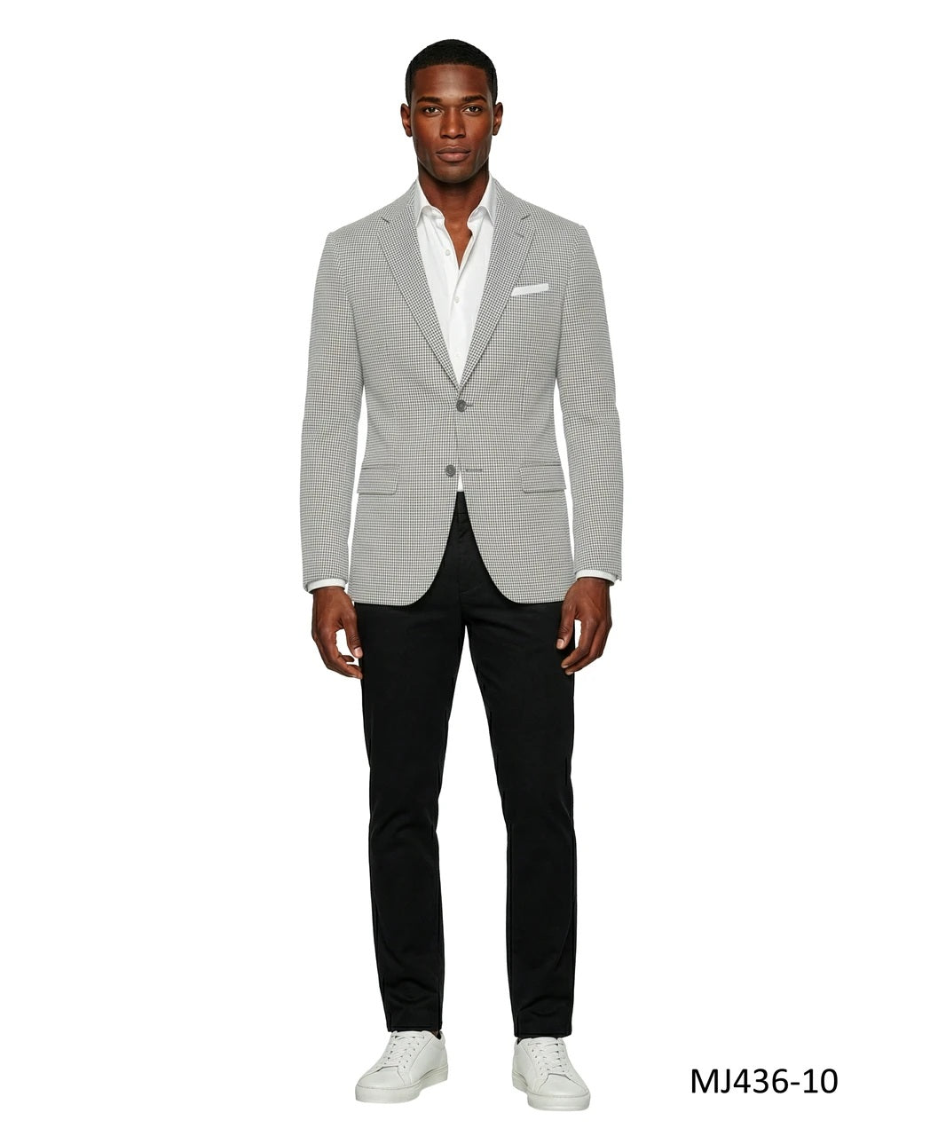Light Grey Micro Houndstooth Notch Lapel Modern Fit Men's Jacket
