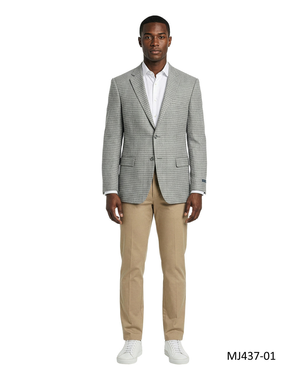 Light Grey Checkered Textured Notch Lapel Modern Fit Men's Jacket