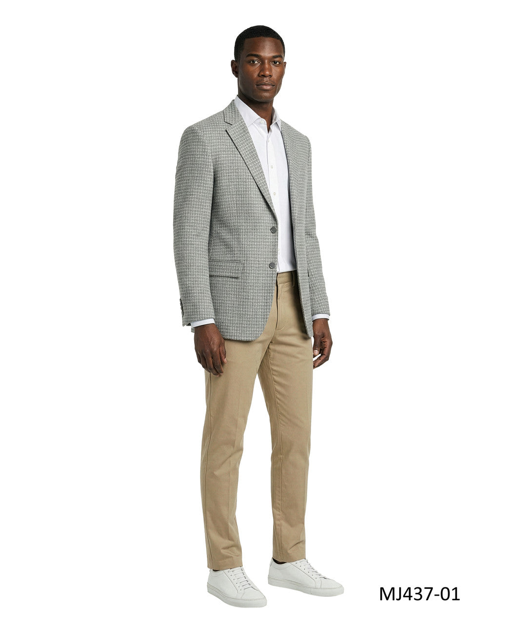 Light Grey Checkered Textured Notch Lapel Modern Fit Men's Jacket