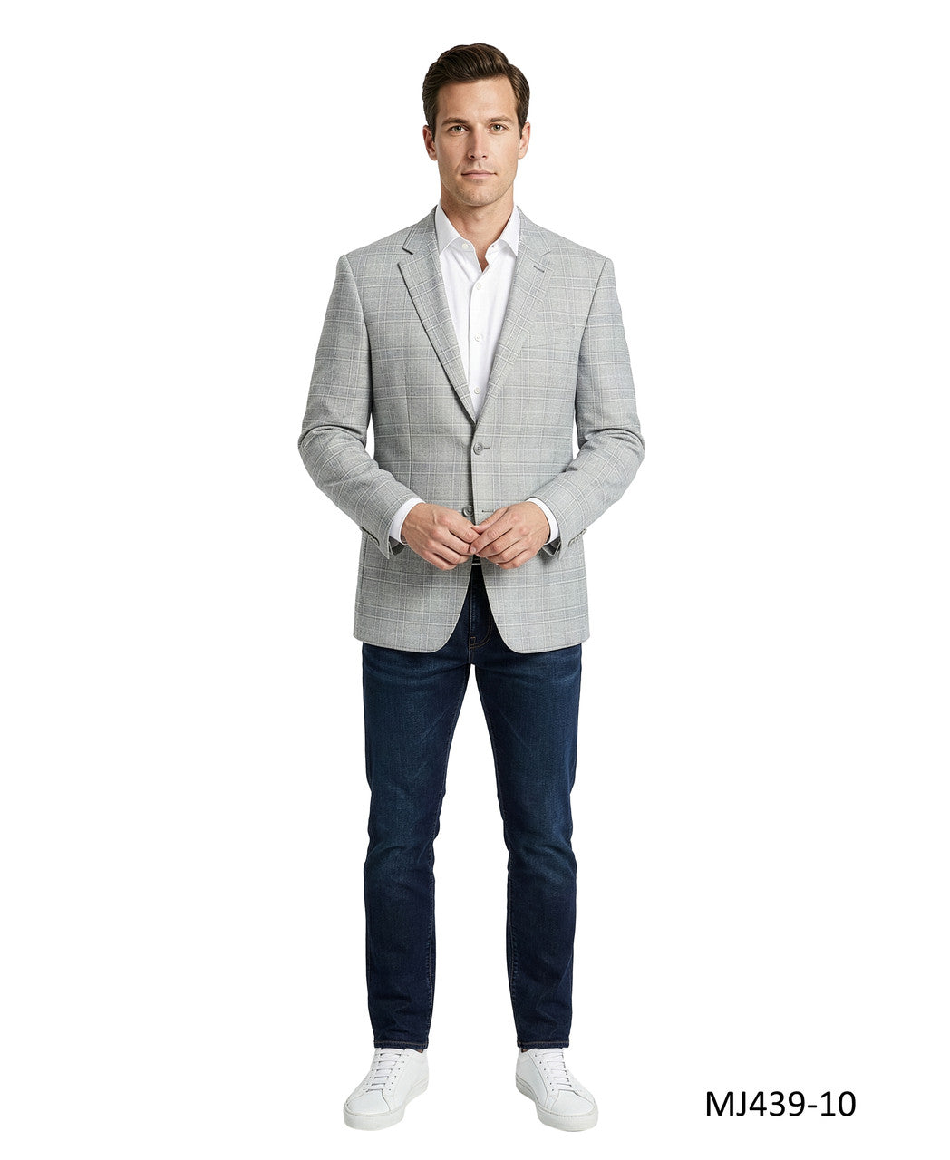 Light Grey Textured Plaid Notch Lapel Modern Fit Men's Jacket