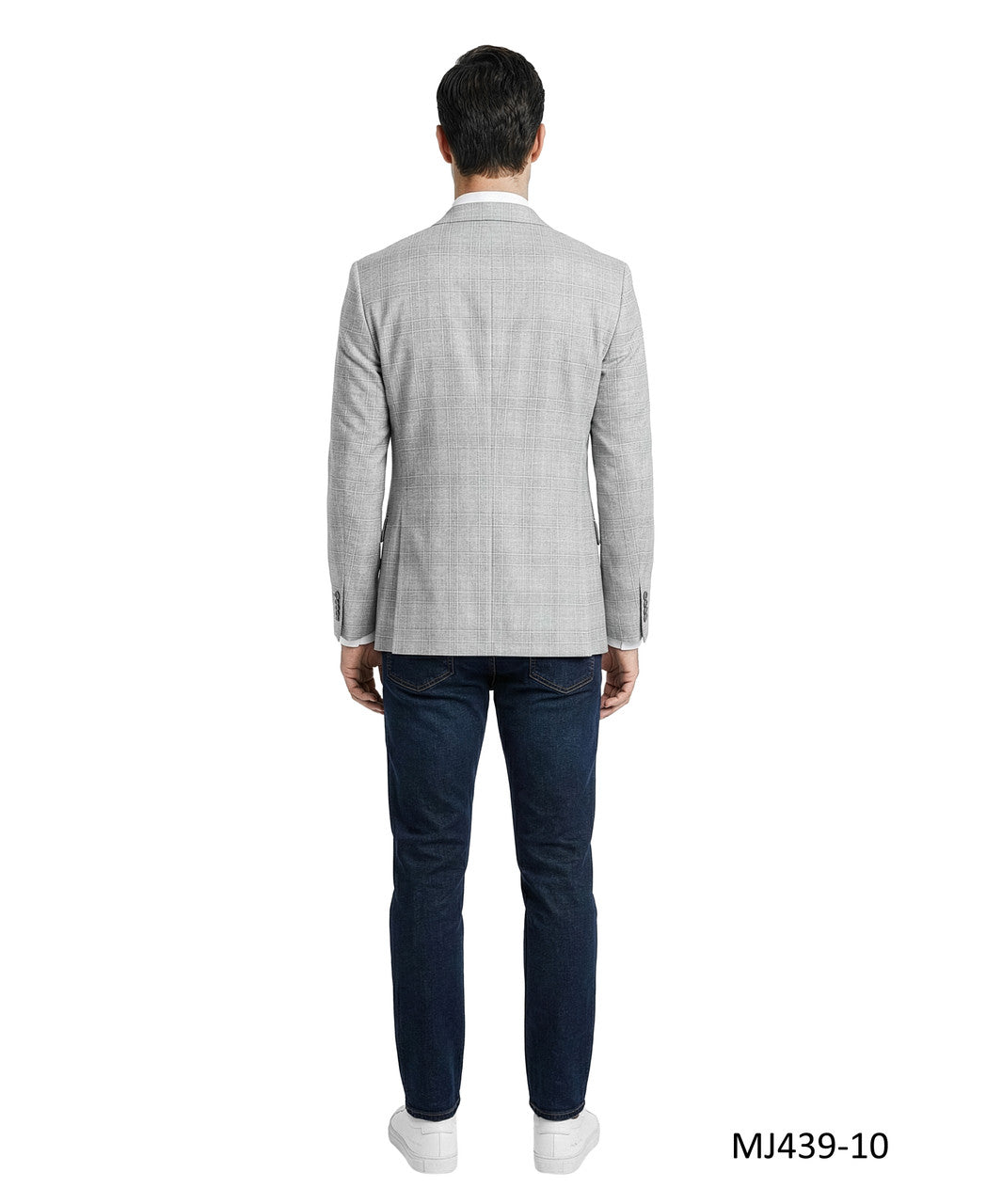 Light Grey Textured Plaid Notch Lapel Modern Fit Men's Jacket