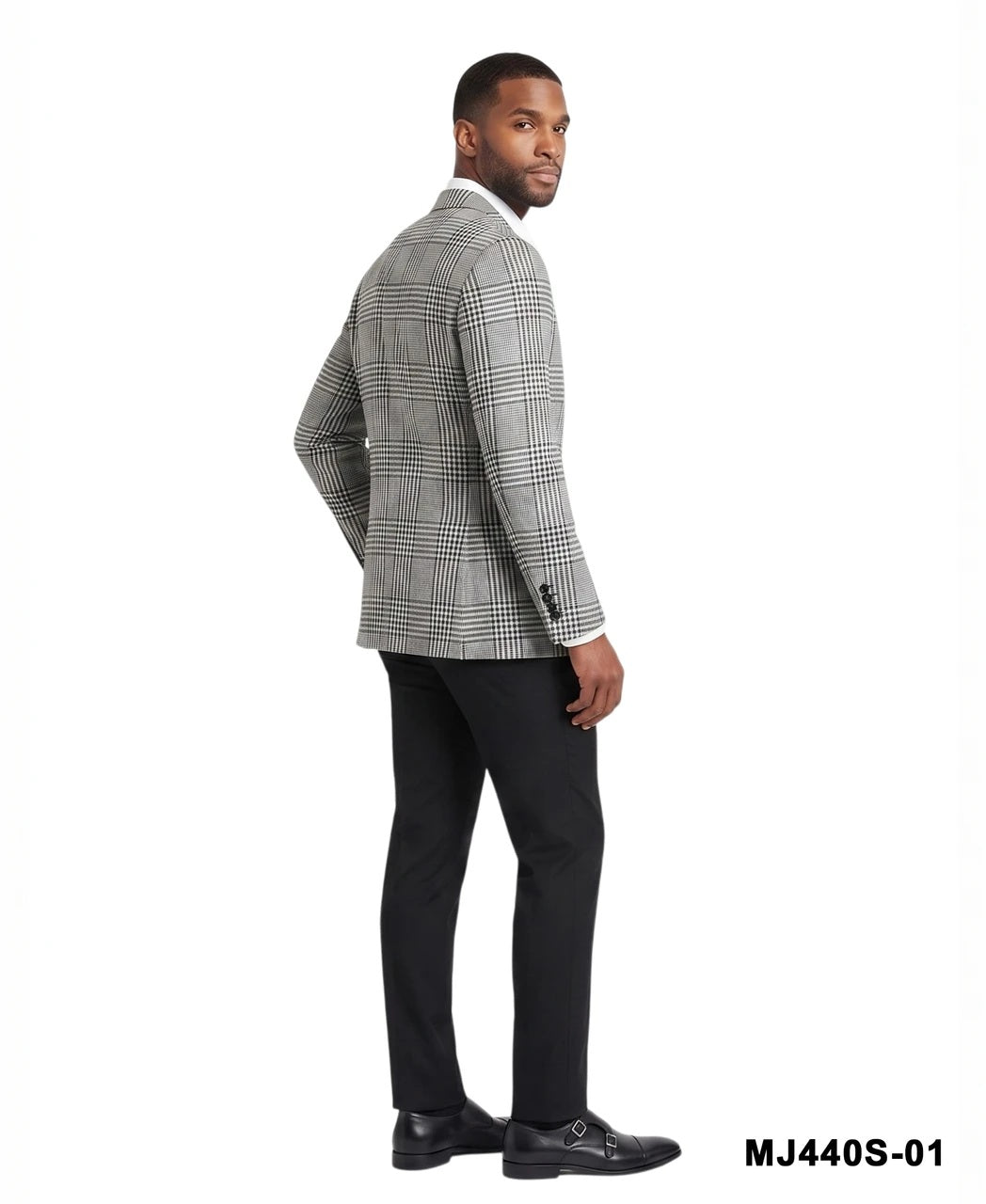 Black/White Glen Plaid Notch Lapel Slim Fit Men's Jacket