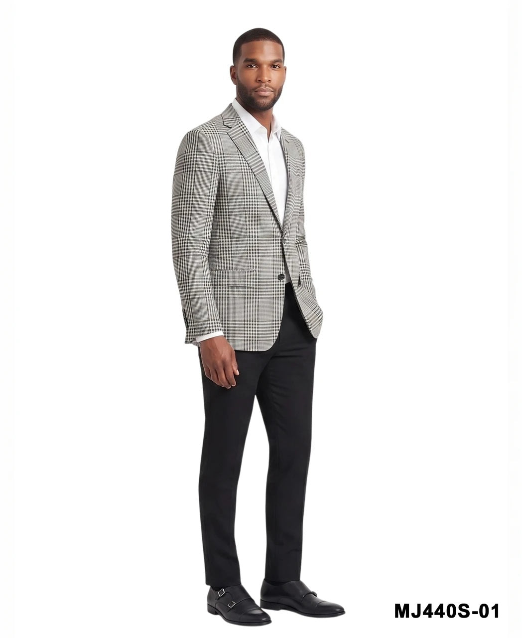 Black/White Glen Plaid Notch Lapel Slim Fit Men's Jacket
