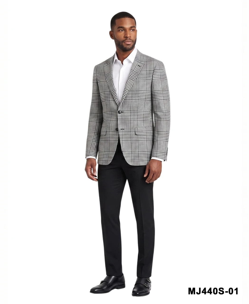 Black/White Glen Plaid Notch Lapel Slim Fit Men's Jacket
