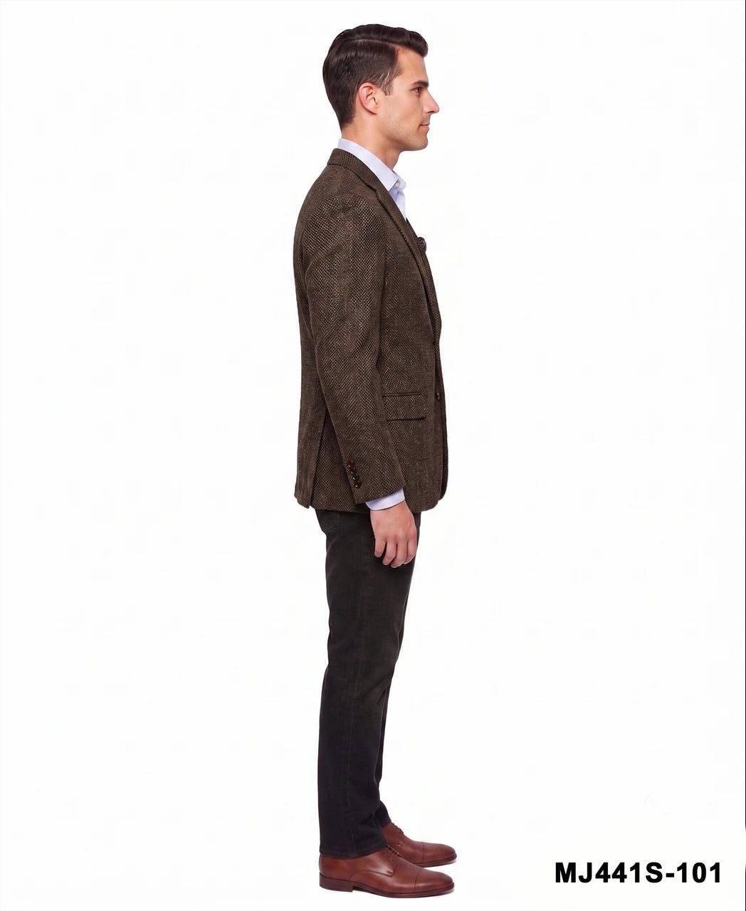 Brown Hopsack Notch Lapel Slim Fit Men's Jacket